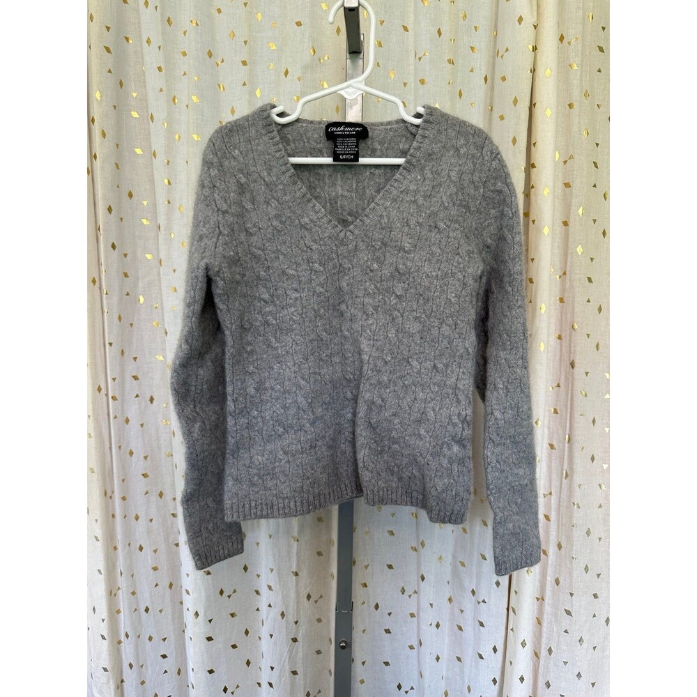 Lord & Taylor Luxury Girls Cable Knit V-Neck Pullover 100% Cashmere Sweater S
